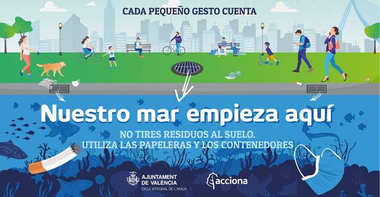 Cartel de la campaña de Acciona y el Ayuntamiento de Valencia sobre el cuidado de la red de saneamiento