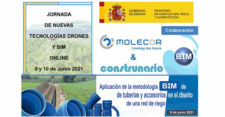 Cartes de participación de Molecor en una jornada sobre drones y BIM en el medio rural y regadío