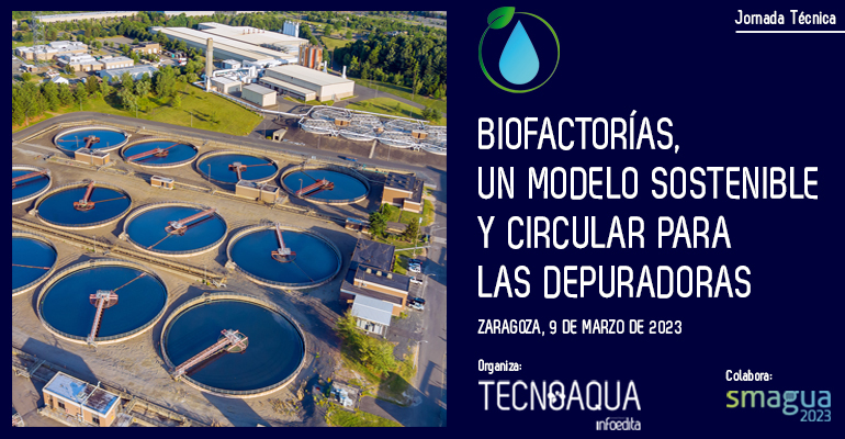 Cartel de la jornada técnica de Tecnoaqua sobre biofactorías